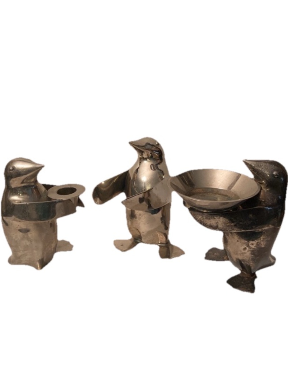 3 Restoration Hardware Heavy Silverplated PENGUIN Candleholders 5.5" Paperweight